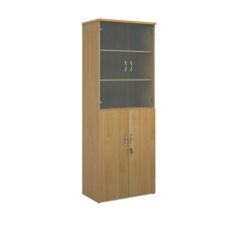 Universal combination unit with glass upper doors 2140mm high with 5 shelves Wooden Storage Dams Oak