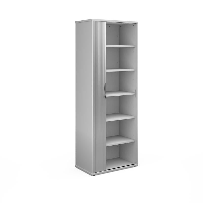 Universal single door tambour cupboard 2140mm high with 5 shelves Wooden Storage Dams White