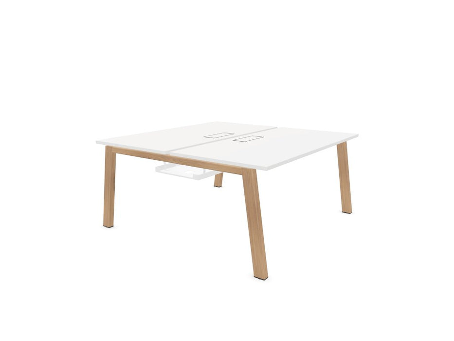 Vital Plus 300 Bench Desk - Wooden Leg BENCH DESKS Actiu White/Chestnut 1400mm x 1600mm Cable Tray and Access