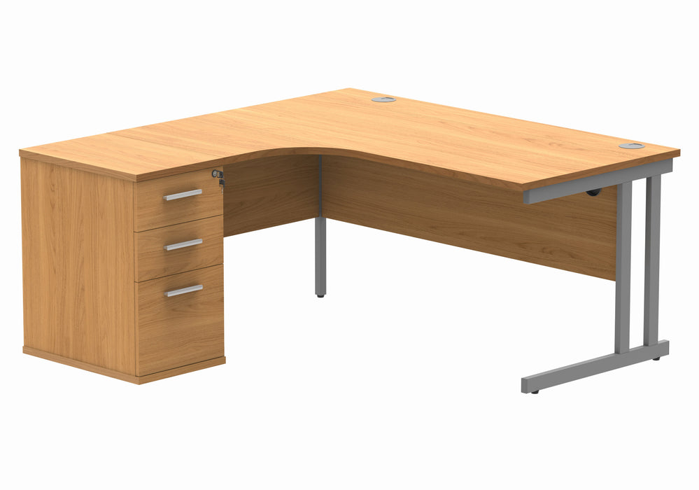 Workwise Double Upright Left Hand Corner Desk + Desk High Pedestal Furniture TC GROUP 1600X1200 Norwegian Beech Silver