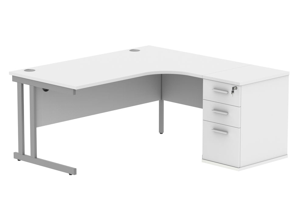 Workwise Double Upright Right Hand Corner Desk + Desk High Pedestal Furniture TC GROUP 1600X1200 Arctic White/Silver 