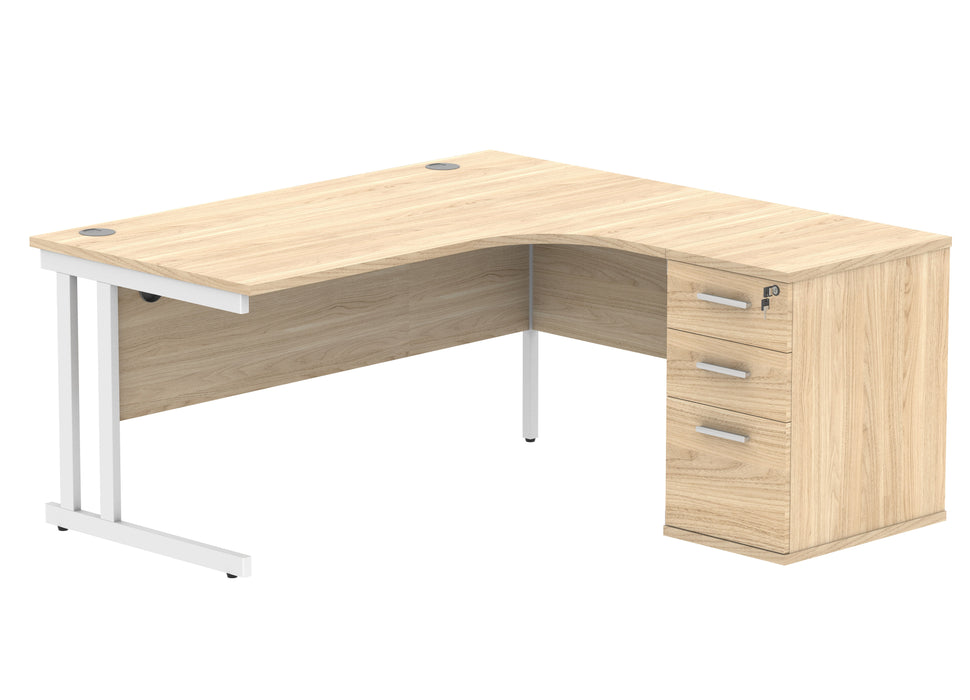 Workwise Double Upright Right Hand Corner Desk + Desk High Pedestal Furniture TC GROUP 1600X1200 Canadian Oak/White 