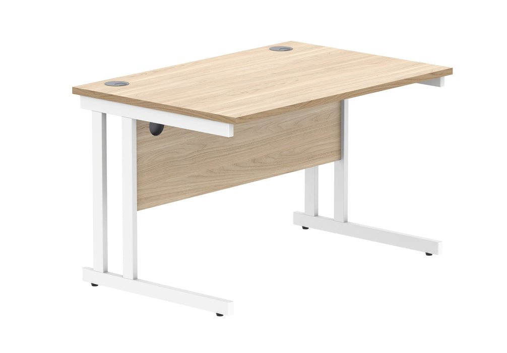 Workwise Office Rectangular Desk With Steel Double Upright Cantilever Frame Furniture TC GROUP 1200X800 Canadian Oak/White 