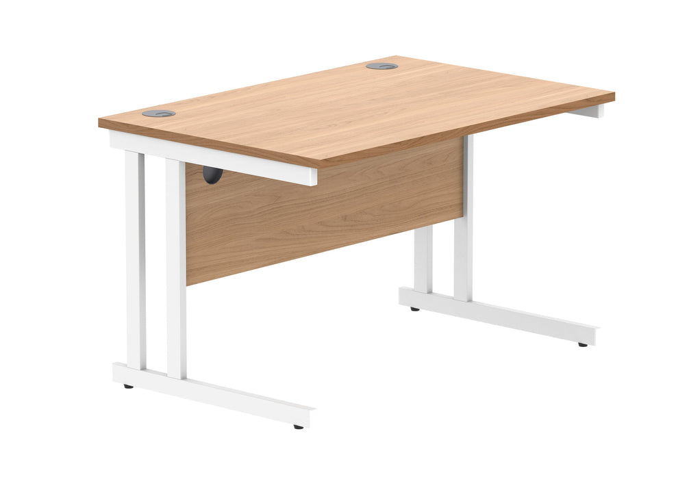 Workwise Office Rectangular Desk With Steel Double Upright Cantilever Frame Furniture TC GROUP 1400X800 Norwegian Beech/White 