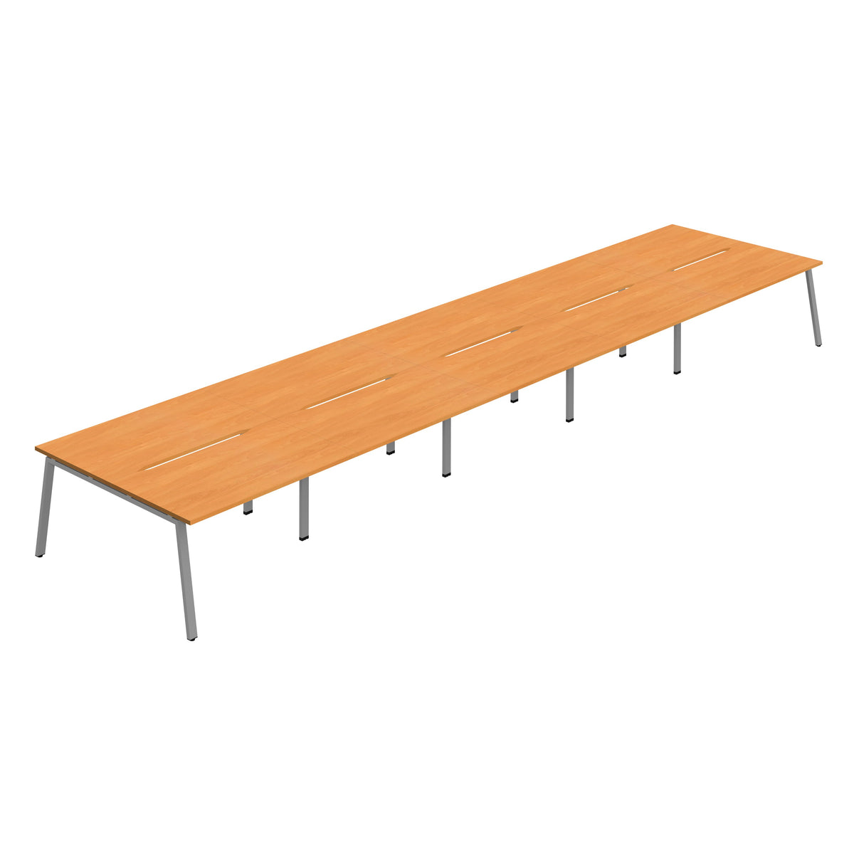 Hallmark A-Frame Back to Back Bench Desk - 10 Person 6000mm - Beech / Silver