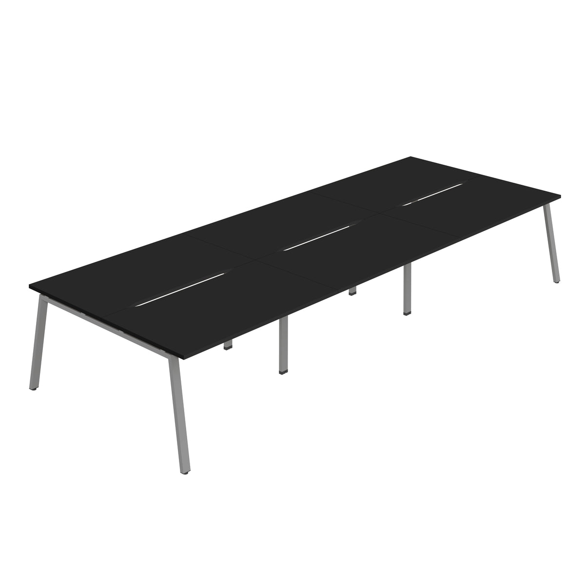 Hallmark A-Frame Back to Back Bench Desk - 6 Person 3600mm - Black / Silver