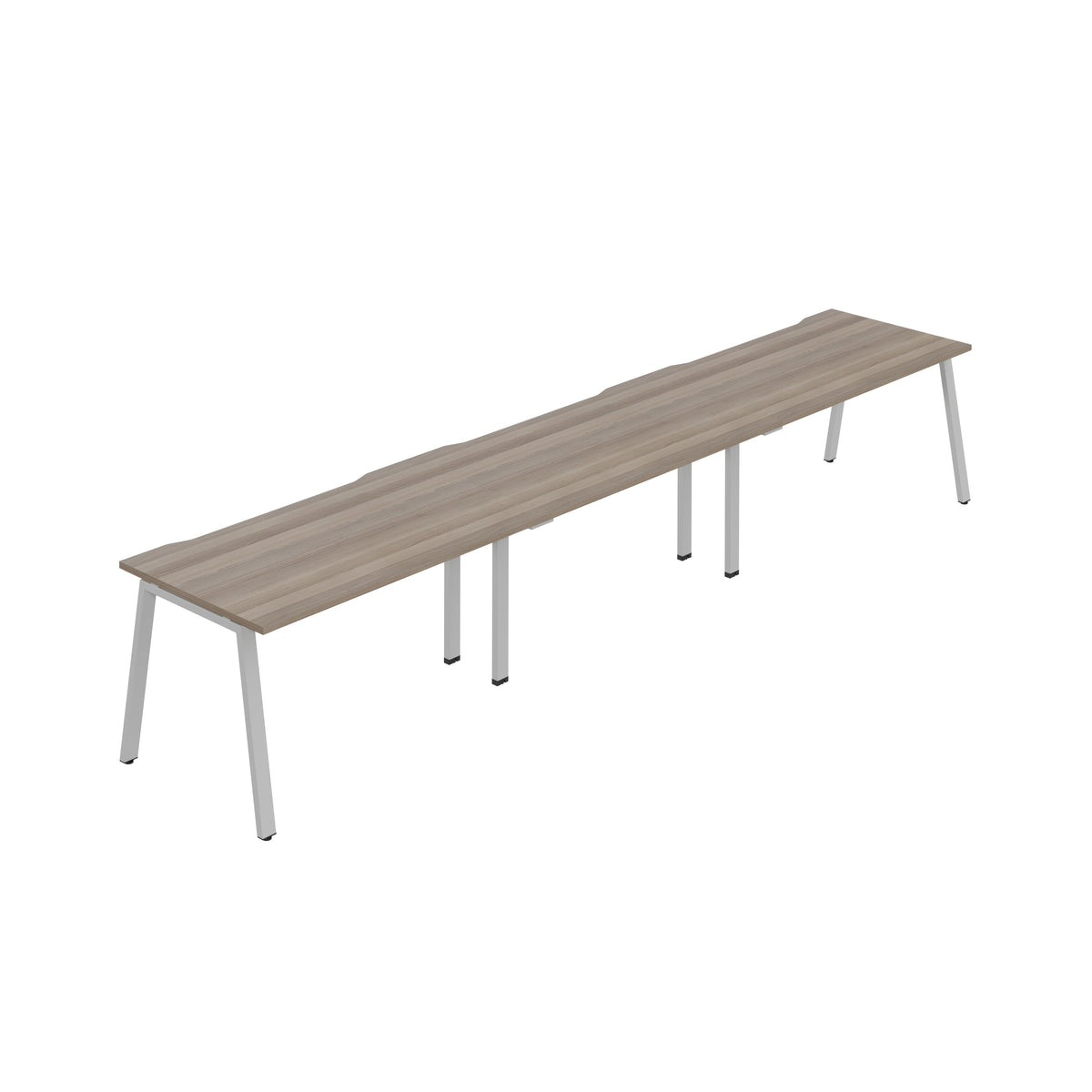 Hallmark A-Frame Single Row Bench Desk - 3 Person 3600mm - Grey Oak / Silver