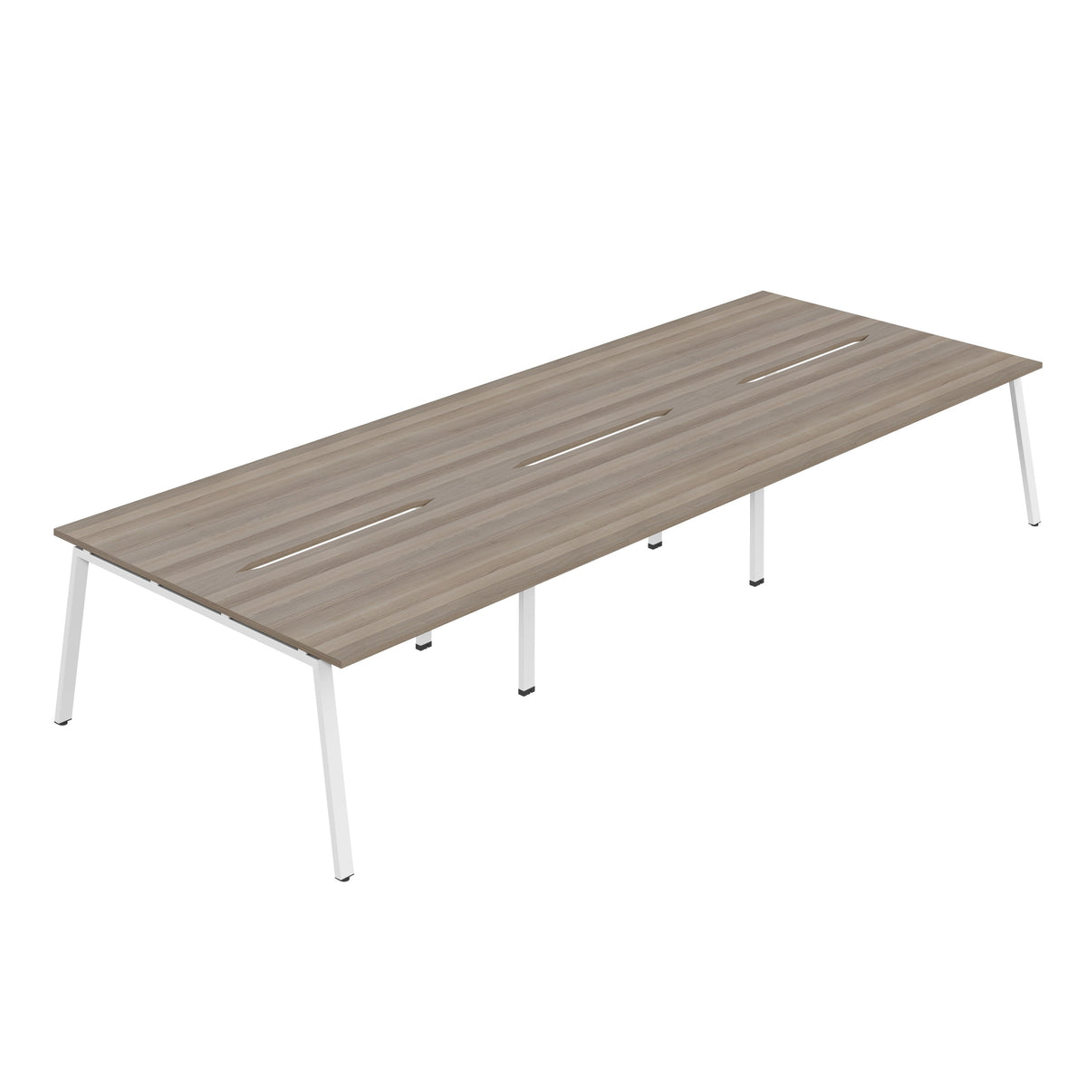 Hallmark A-Frame Back to Back Bench Desk - 6 Person 3600mm - Grey Oak / White