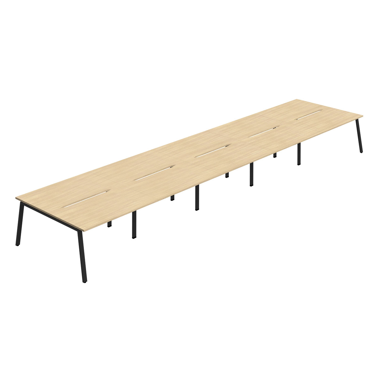 Hallmark A-Frame Back to Back Bench Desk - 10 Person 6000mm - Nova Oak / Black
