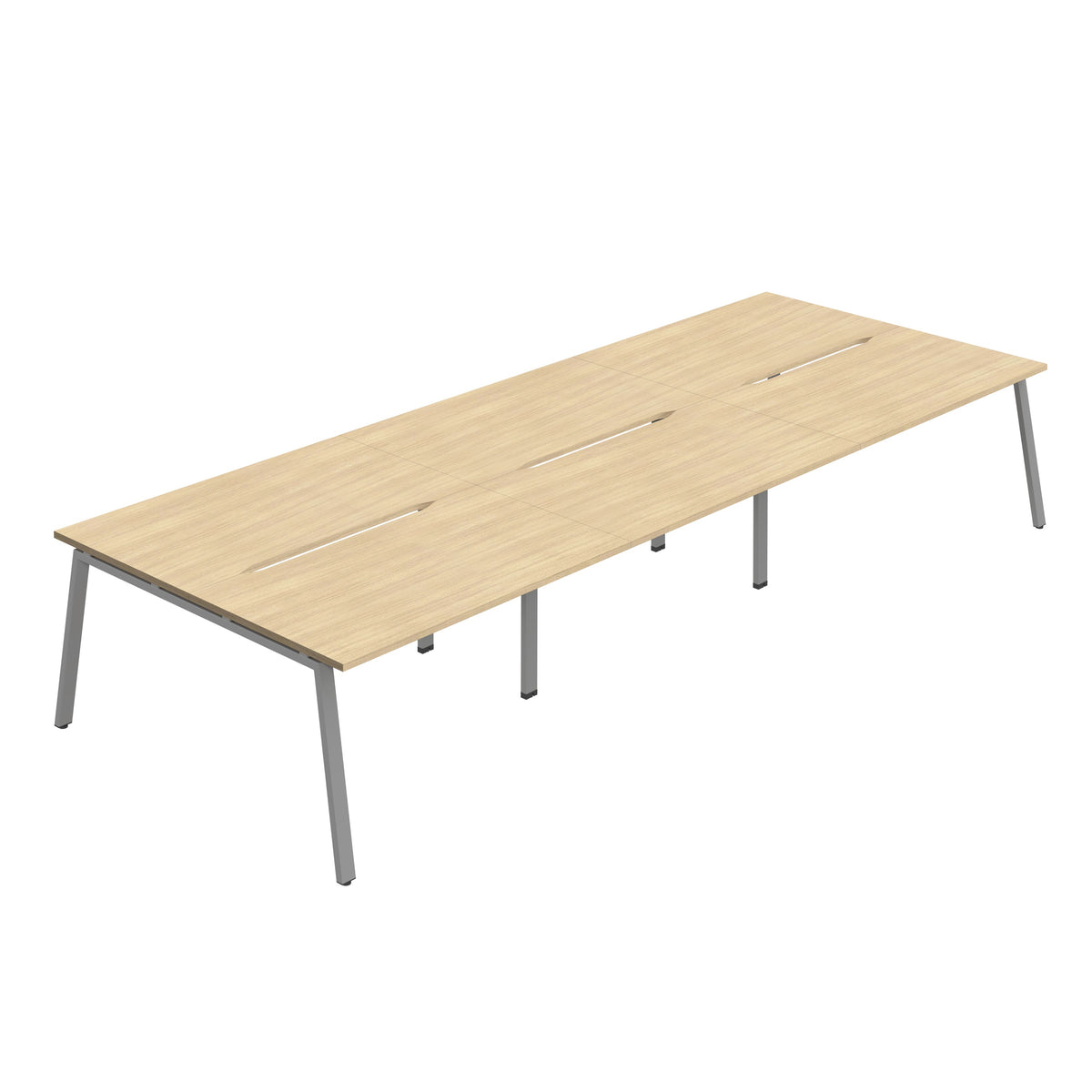 Hallmark A-Frame Back to Back Bench Desk - 6 Person 3600mm - Nova Oak / Silver