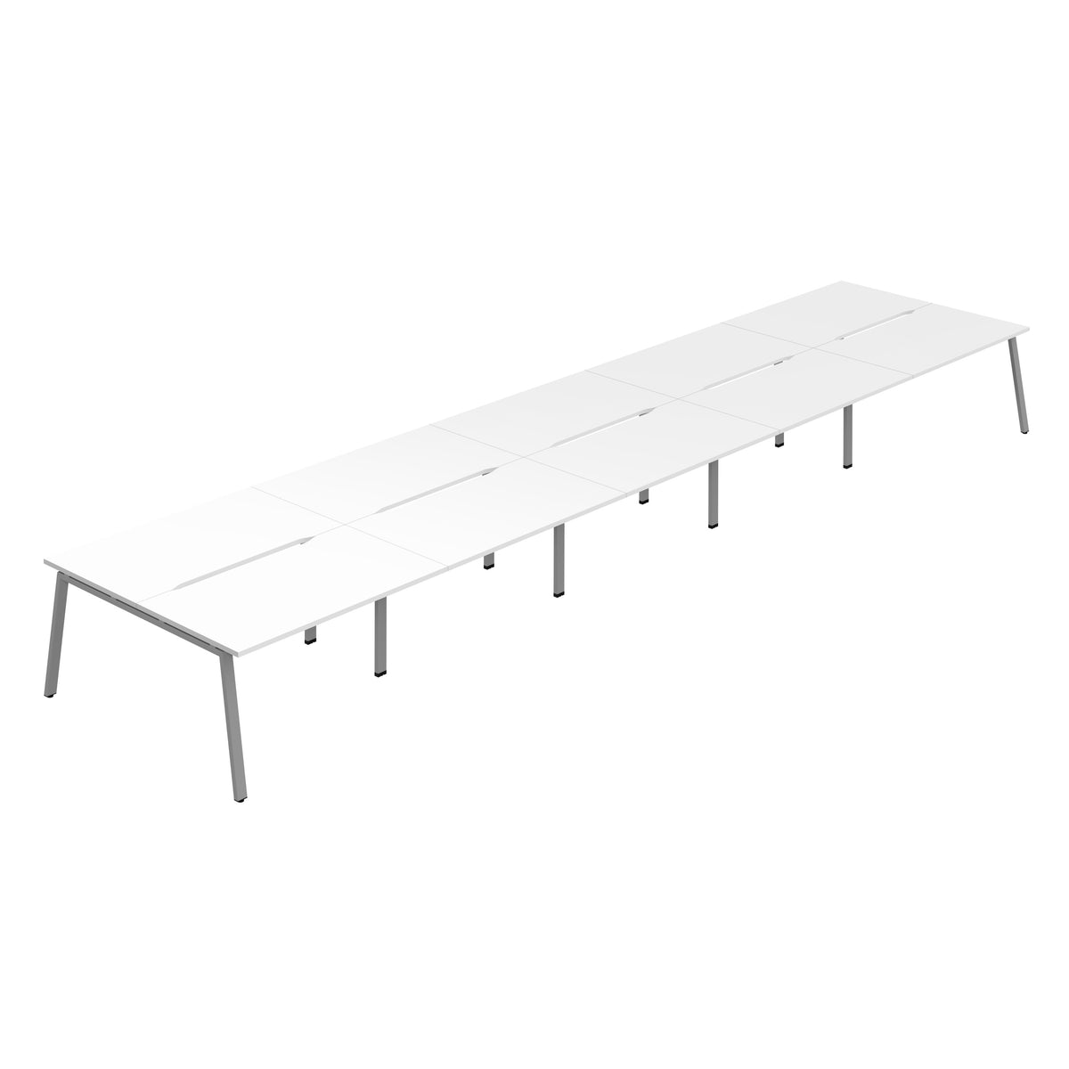 Hallmark A-Frame Back to Back Bench Desk - 10 Person 6000mm - White / Silver