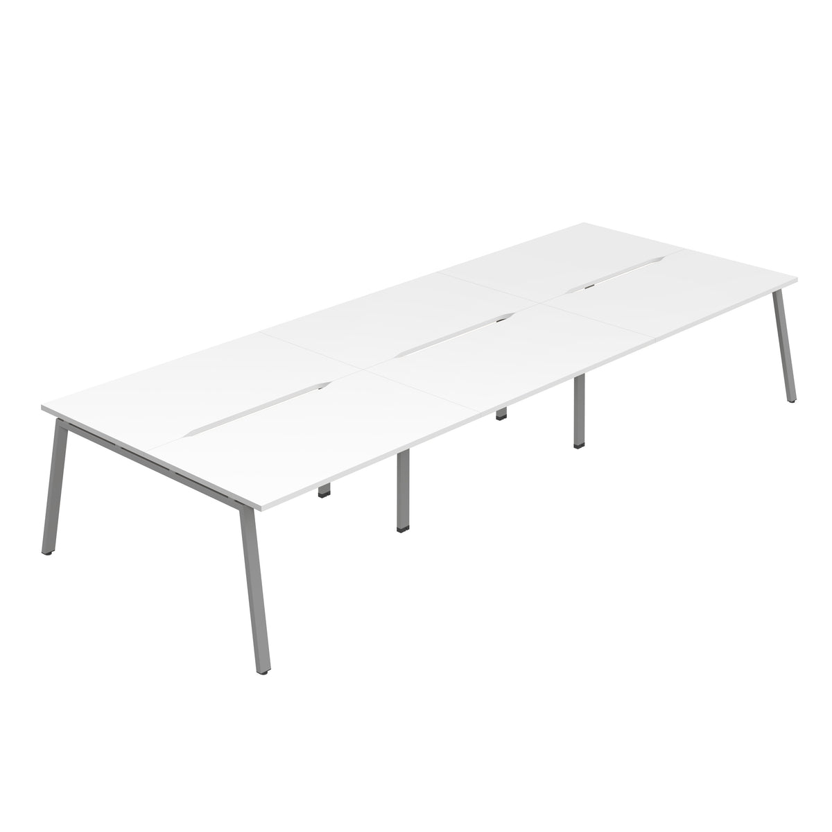 Hallmark A-Frame Back to Back Bench Desk - 6 Person 3600mm - White / Silver