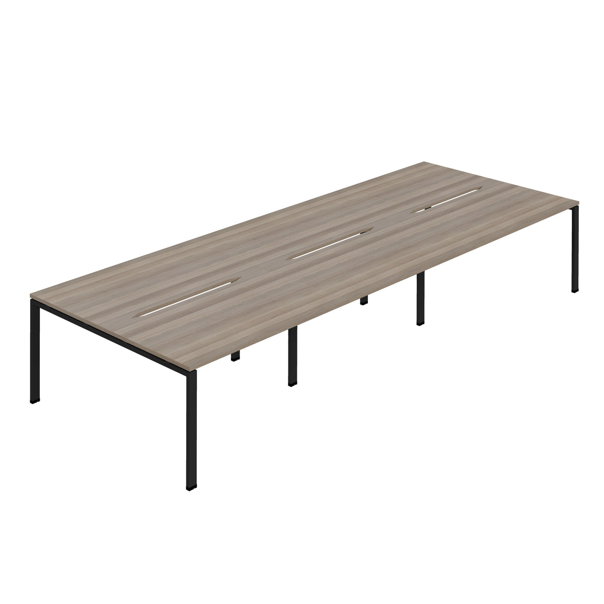 Hallmark Goal Post Back to Back Bench Desk - 6 Person 3600mm - Grey Oak / Black
