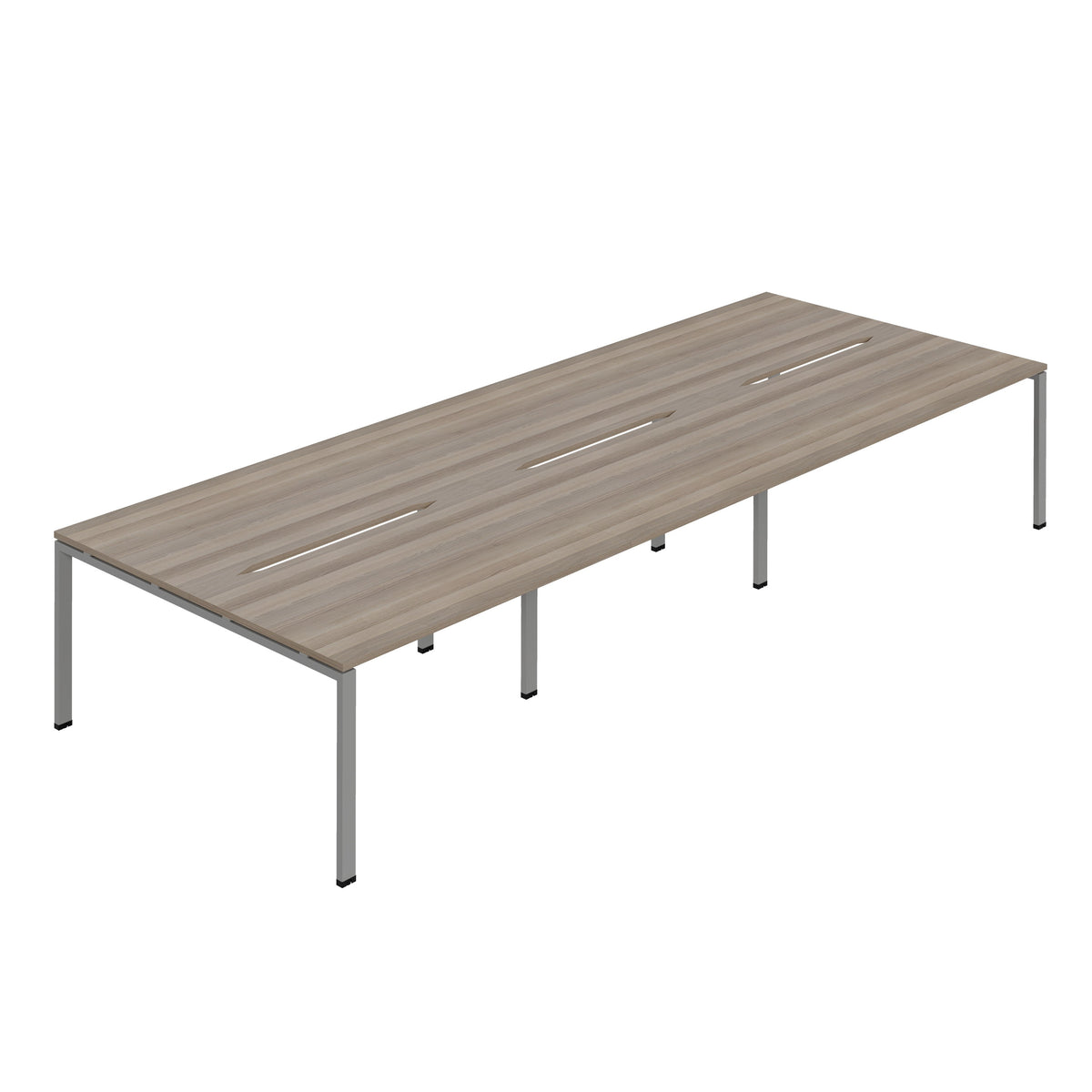 Hallmark Goal Post Back to Back Bench Desk - 6 Person 3600mm - Grey Oak / Silver