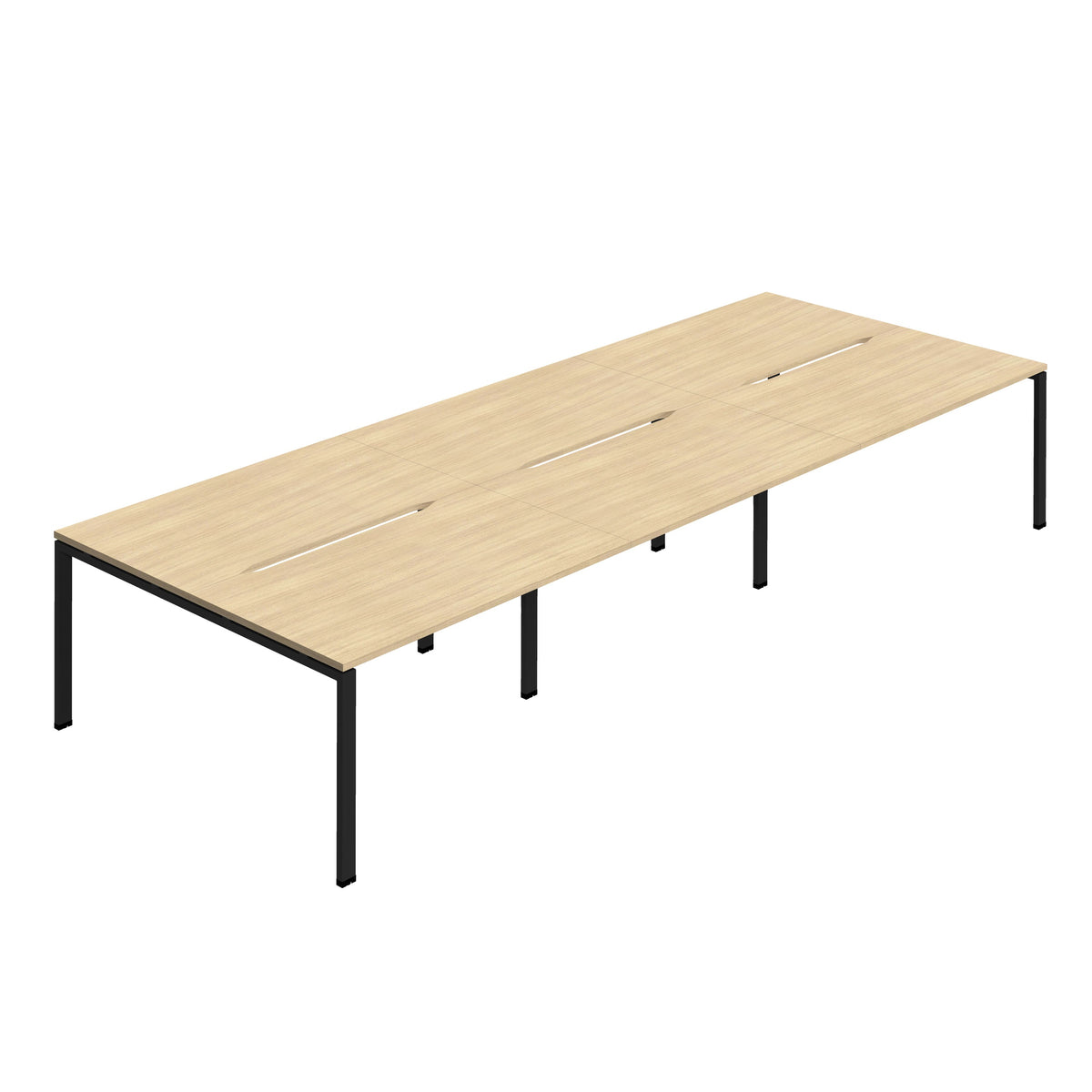 Hallmark Goal Post Back to Back Bench Desk - 6 Person 3600mm - Nova Oak / Black