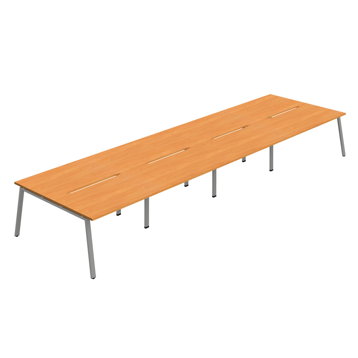 Hallmark A-Frame Back to Back Bench Desk - 8 Person 5600mm - Beech / Silver