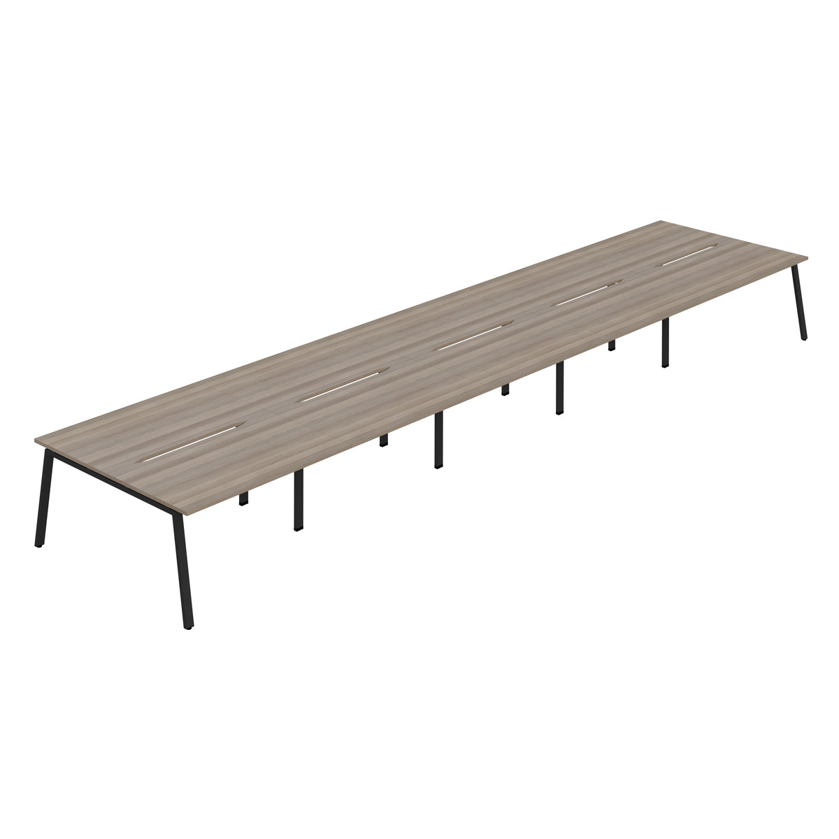 Hallmark A-Frame Back to Back Bench Desk - 10 Person 7000mm - Grey Oak / Black