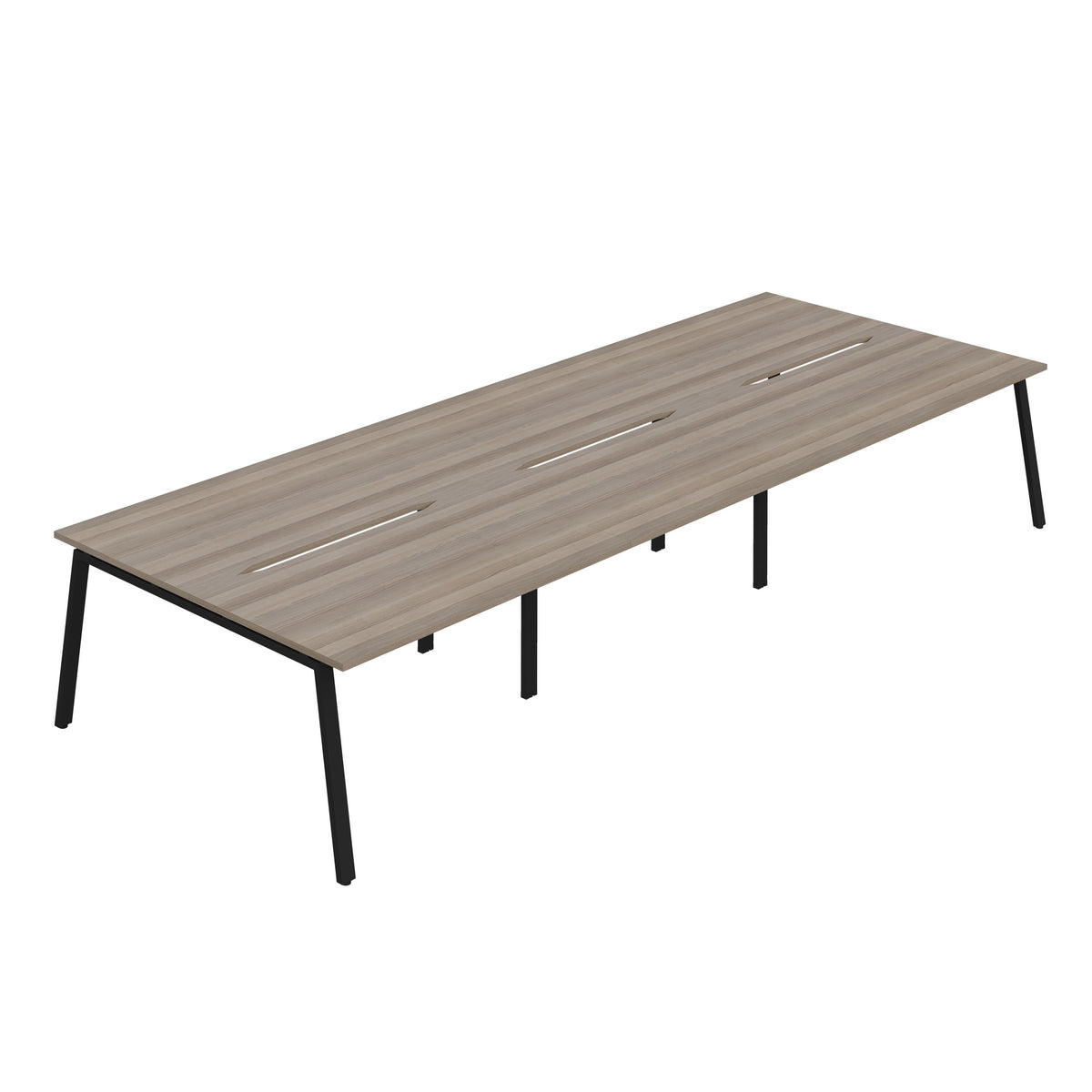 Hallmark A-Frame Back to Back Bench Desk - 6 Person 4200mm - Grey Oak / Black