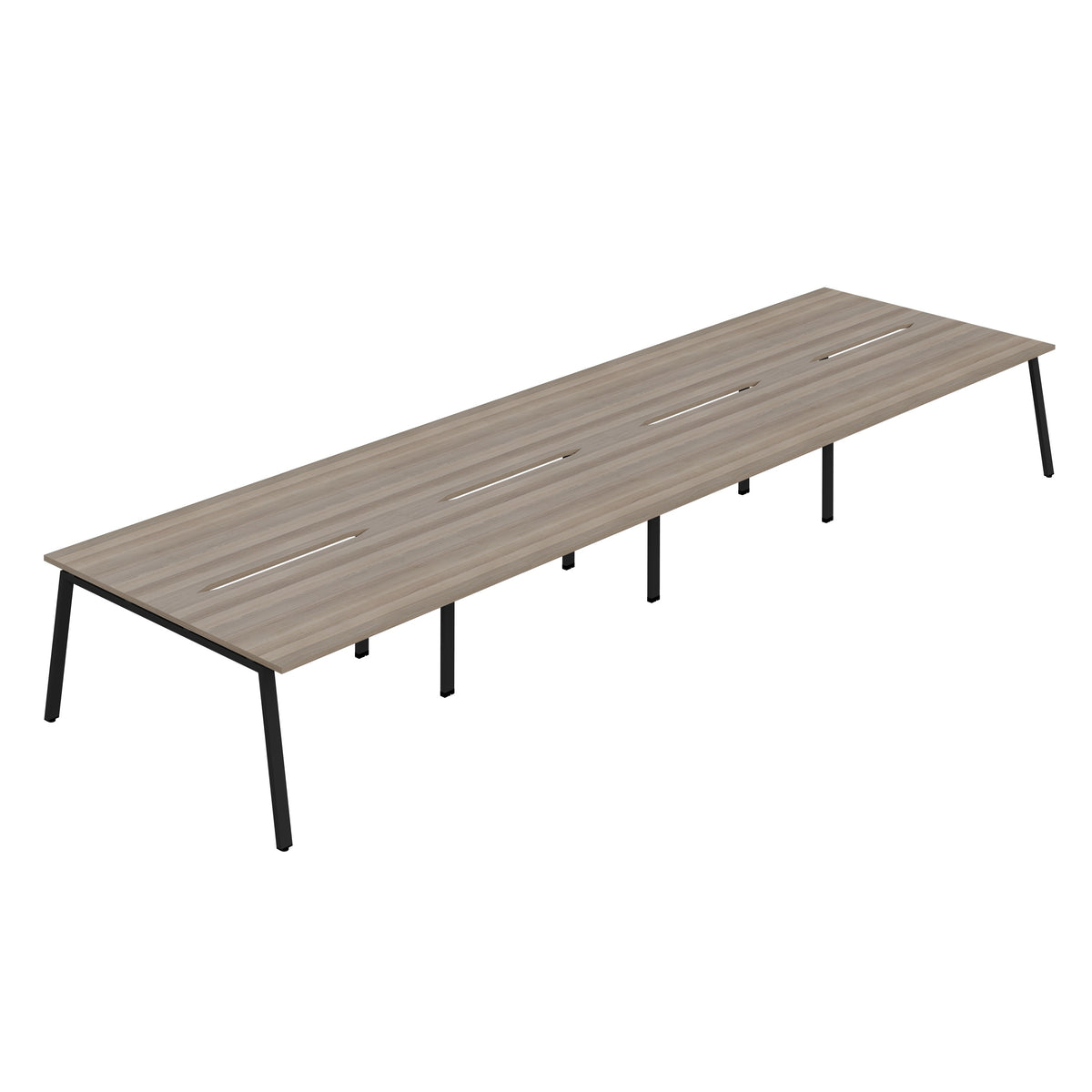 Hallmark A-Frame Back to Back Bench Desk - 8 Person 5600mm - Grey Oak / Black