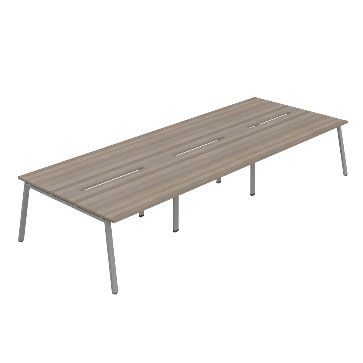 Hallmark A-Frame Back to Back Bench Desk - 6 Person 4200mm - Grey Oak / Silver