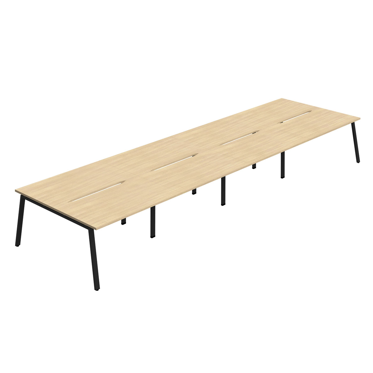 Hallmark A-Frame Back to Back Bench Desk - 8 Person 5600mm - Nova Oak / Black