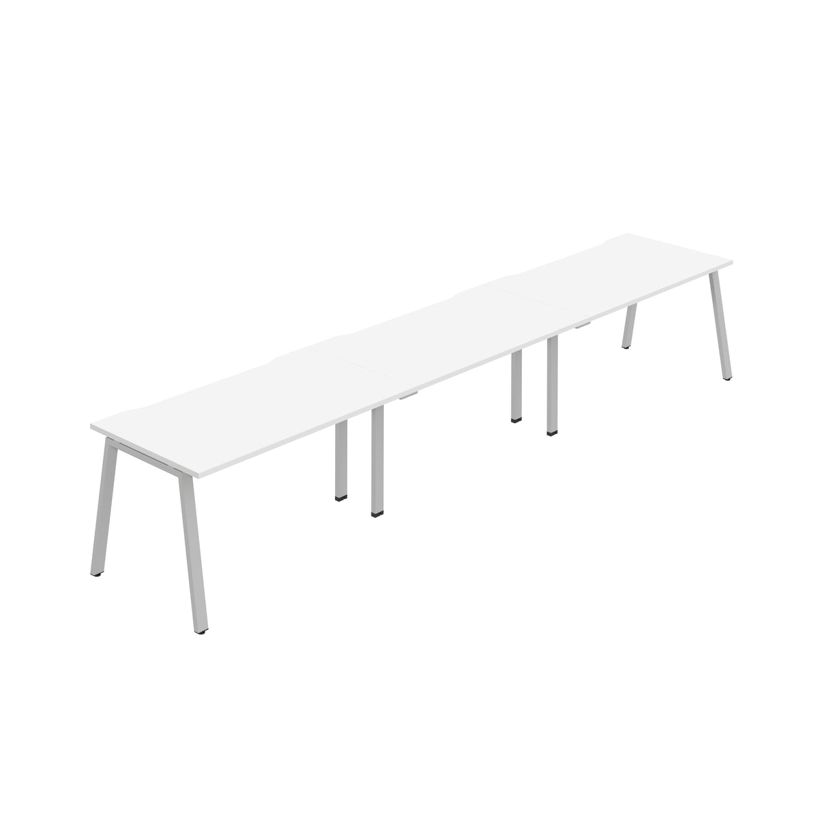 Hallmark A-Frame Single Row Bench Desk - 3 Person 4200mm - White / Silver
