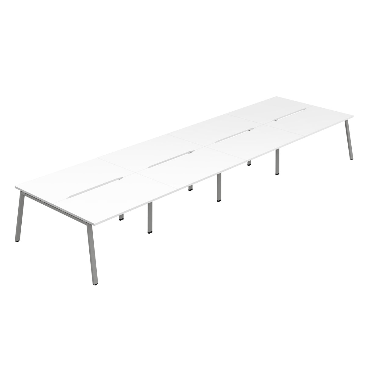 Hallmark A-Frame Back to Back Bench Desk - 8 Person 5600mm - White / Silver