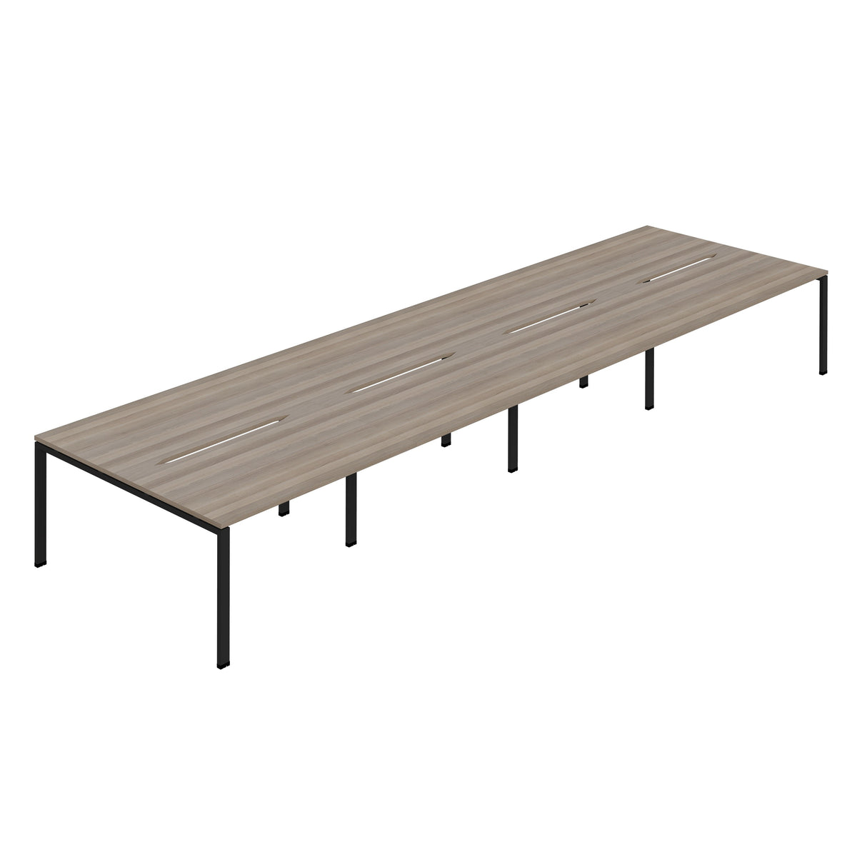 Hallmark Goal Post Back to Back Bench Desk - 8 Person 5600mm - Grey Oak / Black