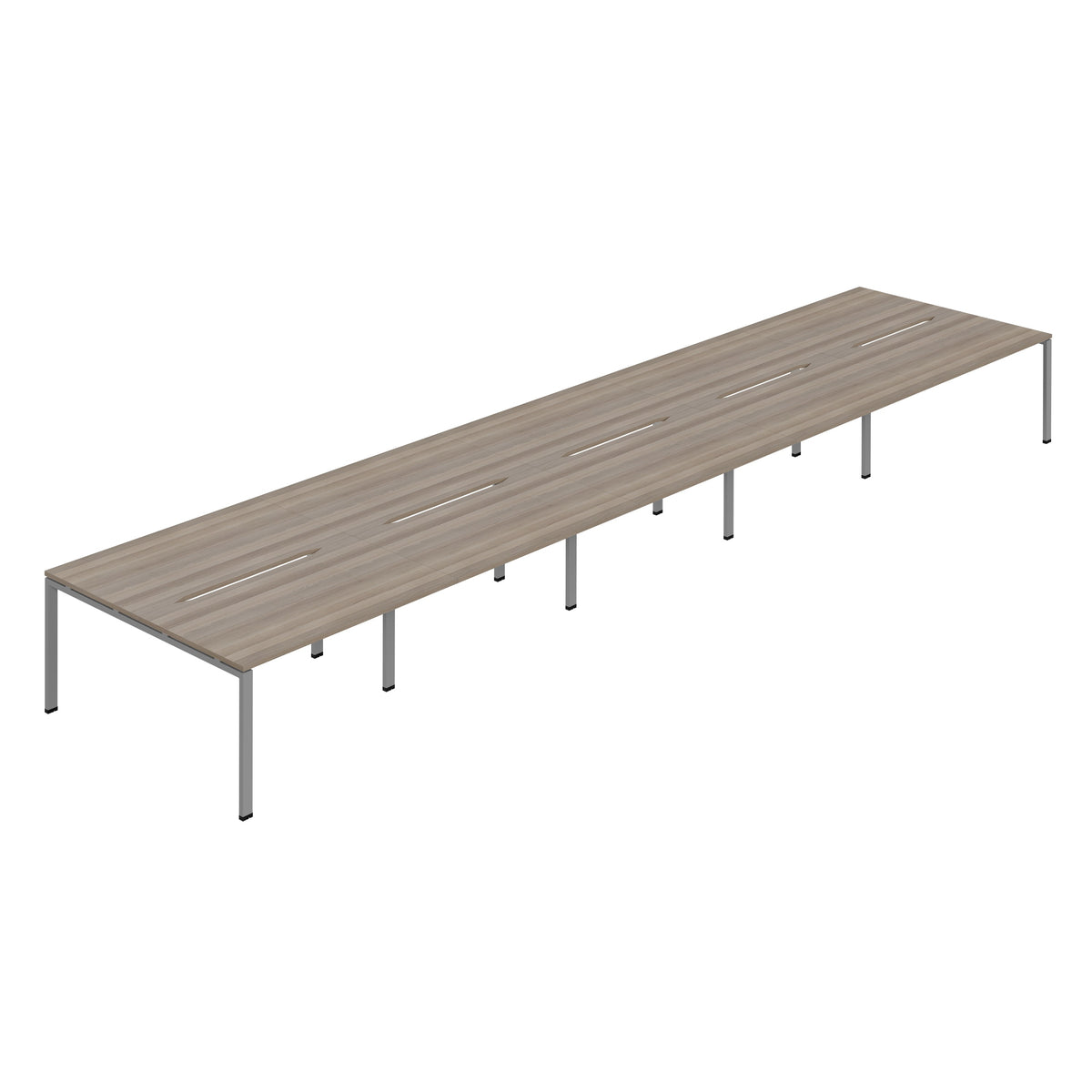 Hallmark Goal Post Back to Back Bench Desk - 10 Person 7000mm - Grey Oak / Silver