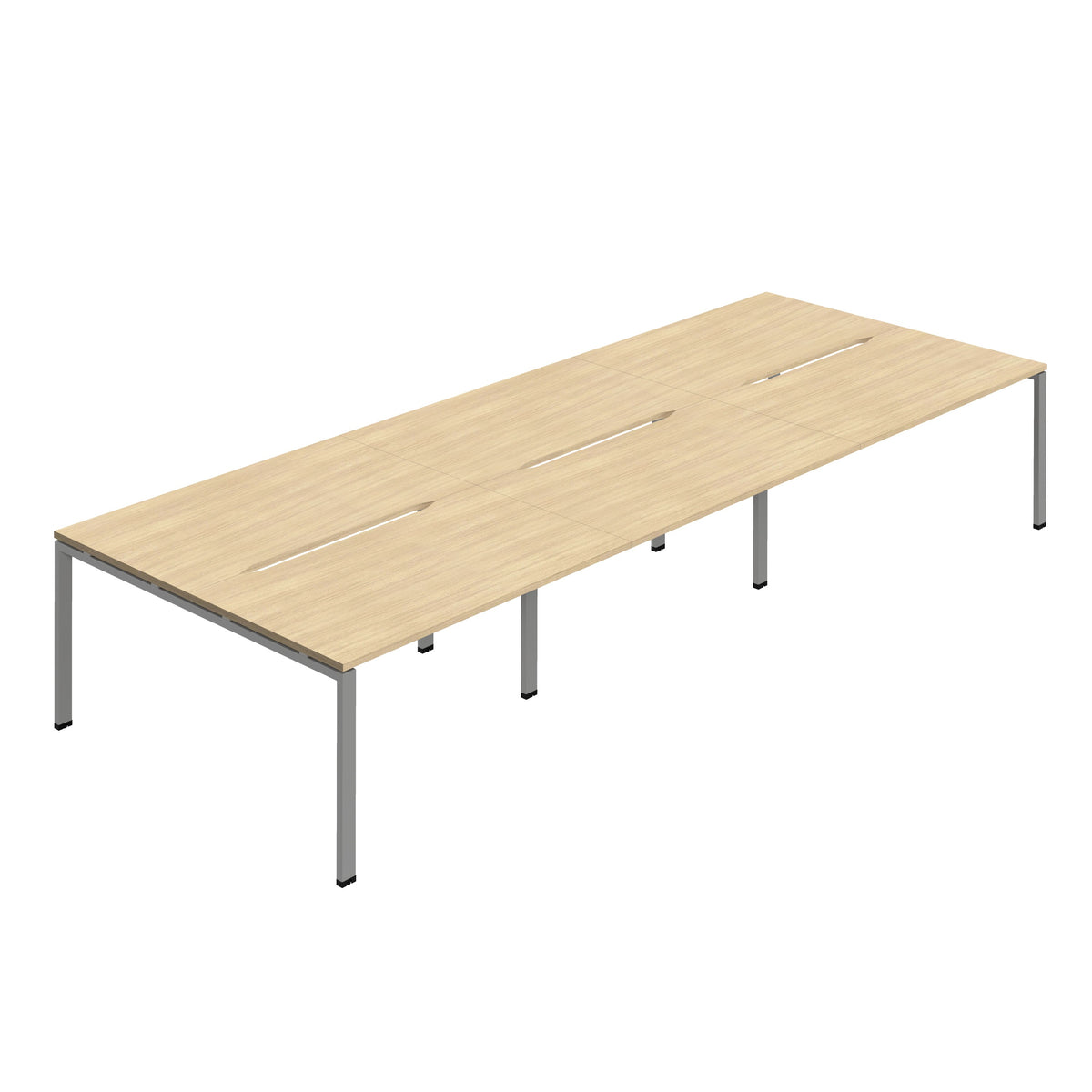 Hallmark Goal Post Back to Back Bench Desk - 6 Person 4200mm - Nova Oak / Silver