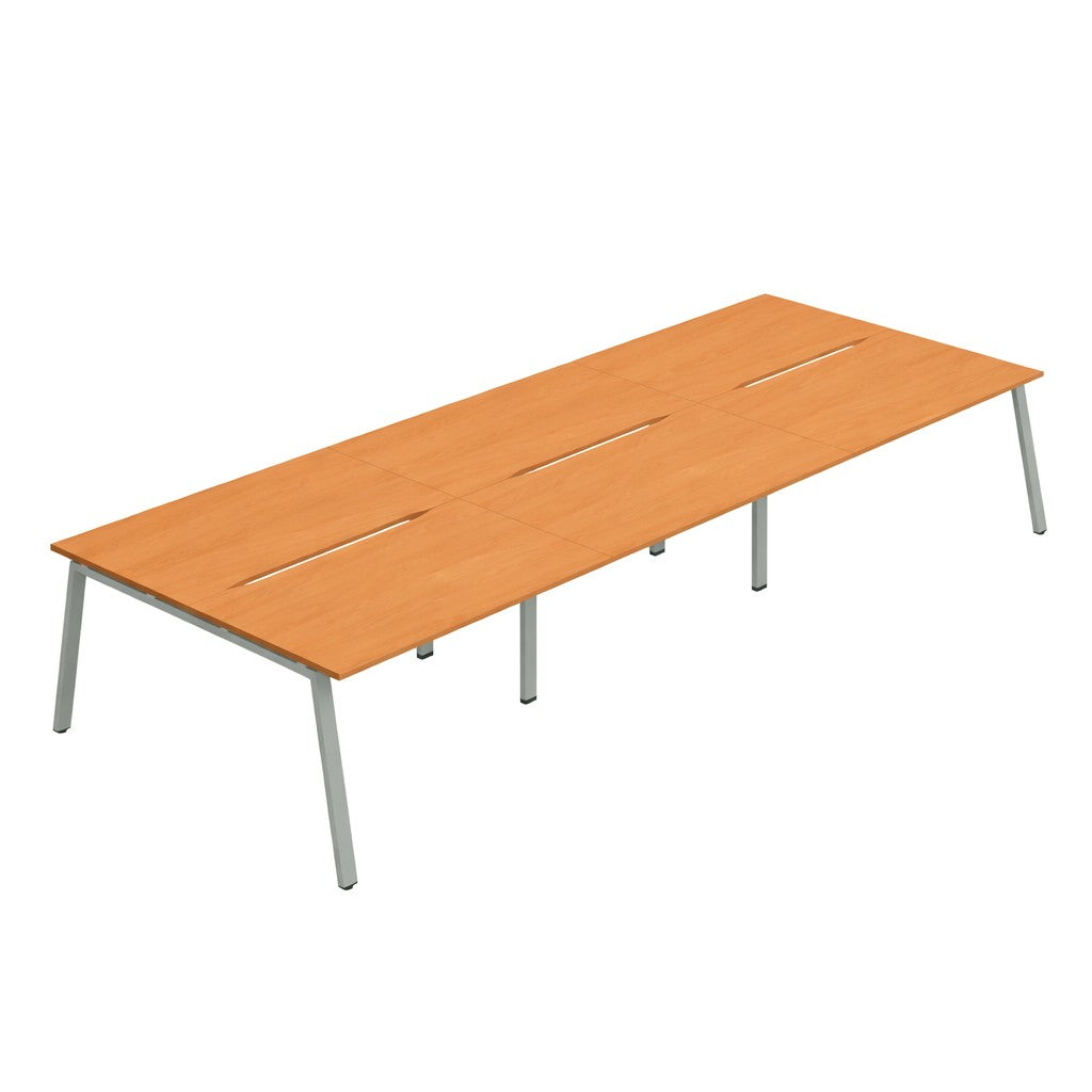 Hallmark A-Frame Back to Back Bench Desk - 6 Person 4800mm - Beech / Silver