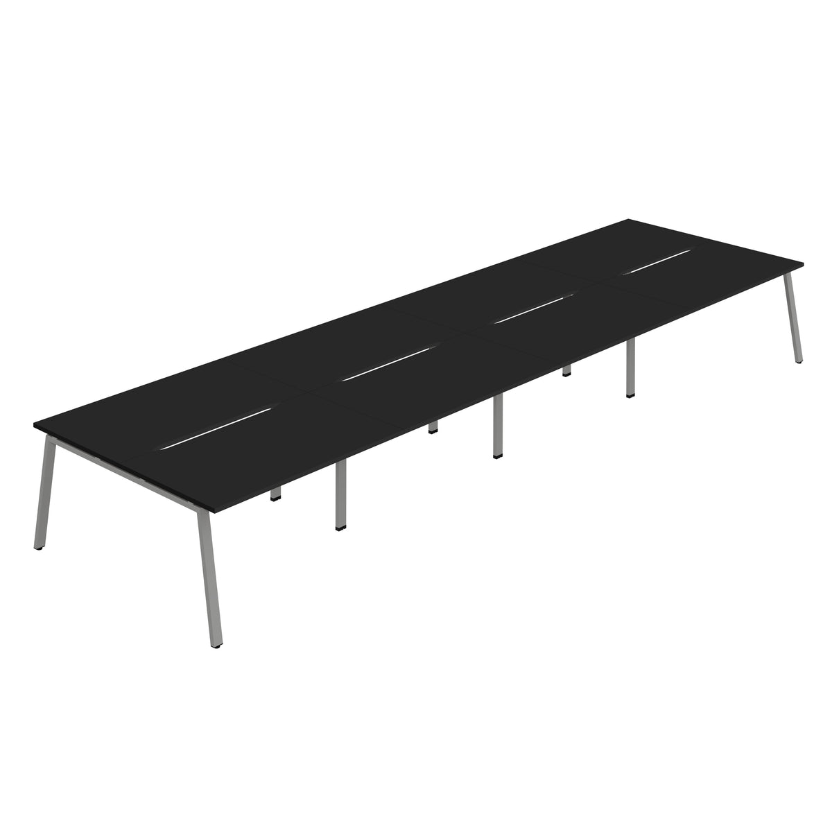 Hallmark A-Frame Back to Back Bench Desk - 8 Person 6400mm - Black / Silver