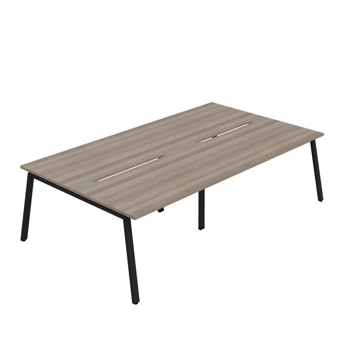 Hallmark A-Frame Back to Back Bench Desk - 4 Person 3200mm - Grey Oak / Black