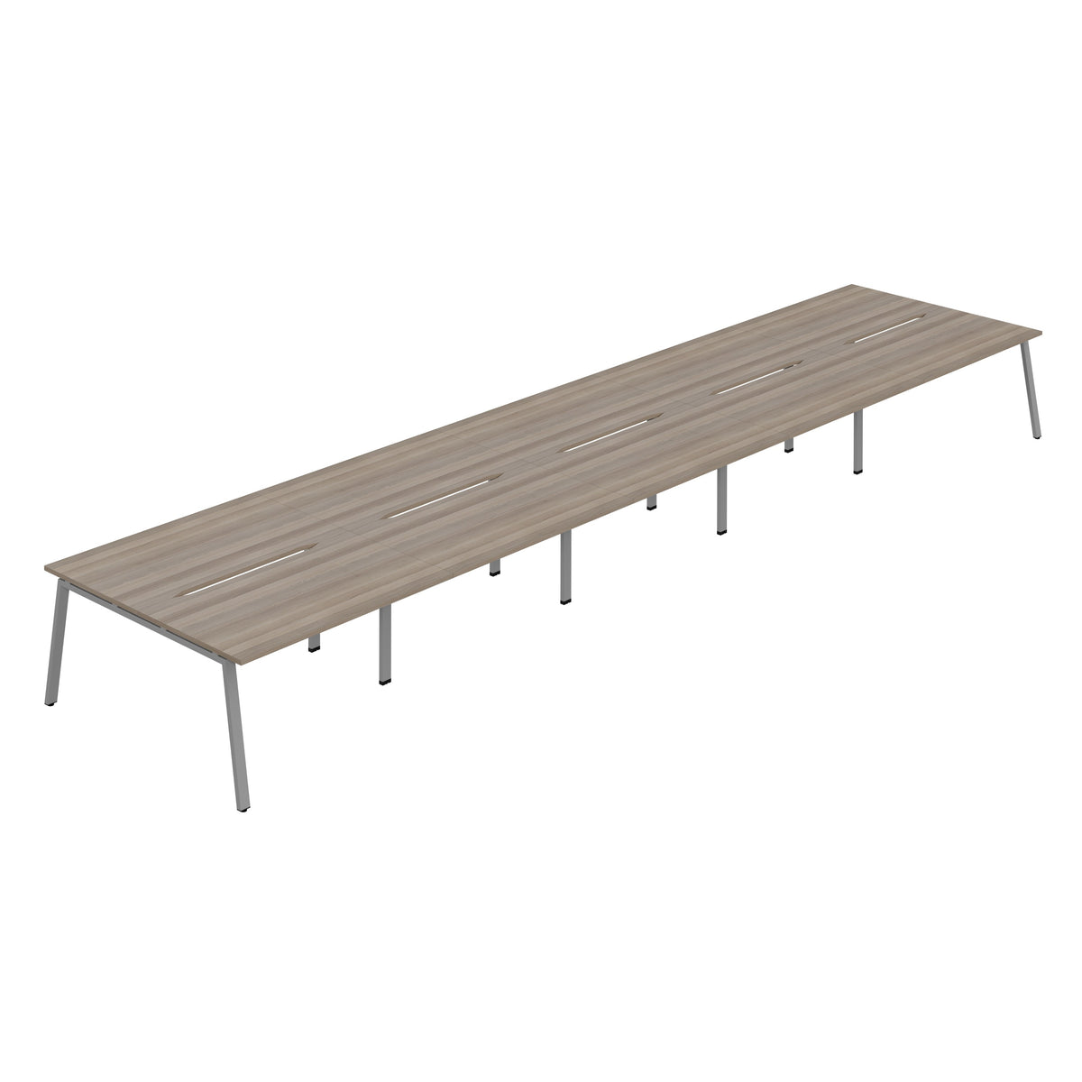 Hallmark A-Frame Back to Back Bench Desk - 10 Person 8000mm - Grey Oak / Silver