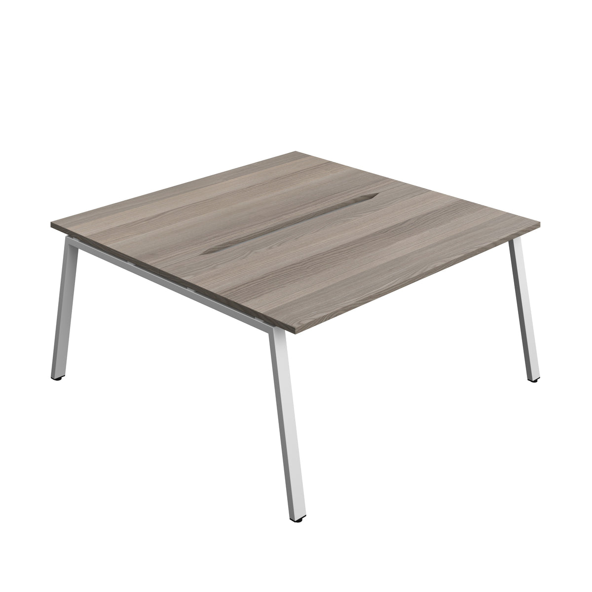 Hallmark A-Frame Back to Back Bench Desk - 2 Person 1600mm - Grey Oak / Silver