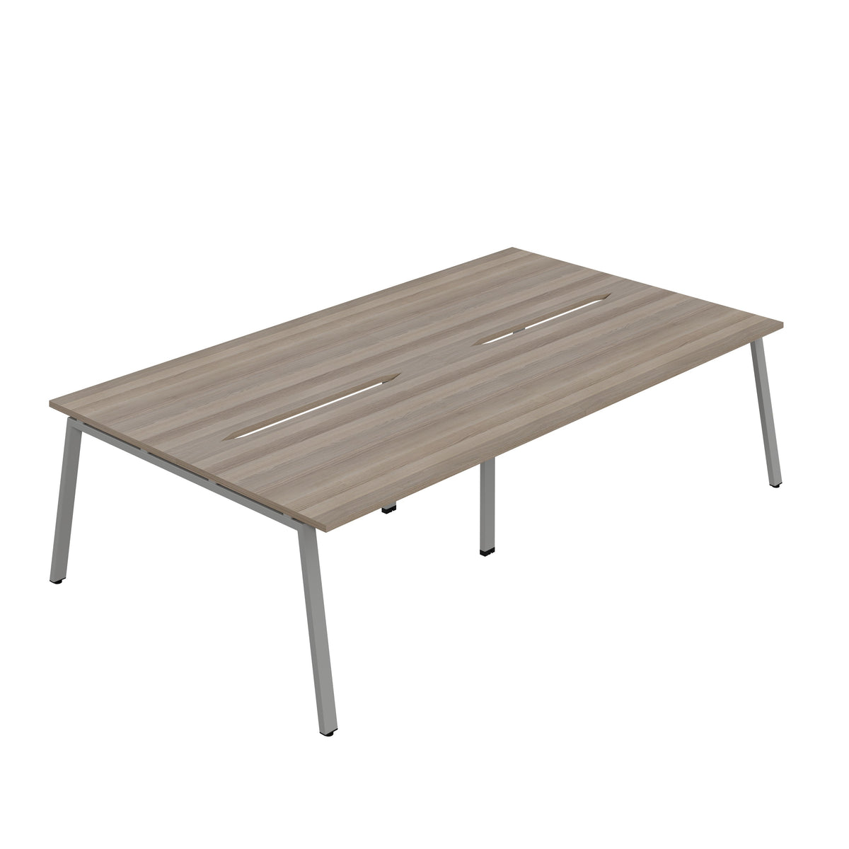 Hallmark A-Frame Back to Back Bench Desk - 4 Person 3200mm - Grey Oak / Silver