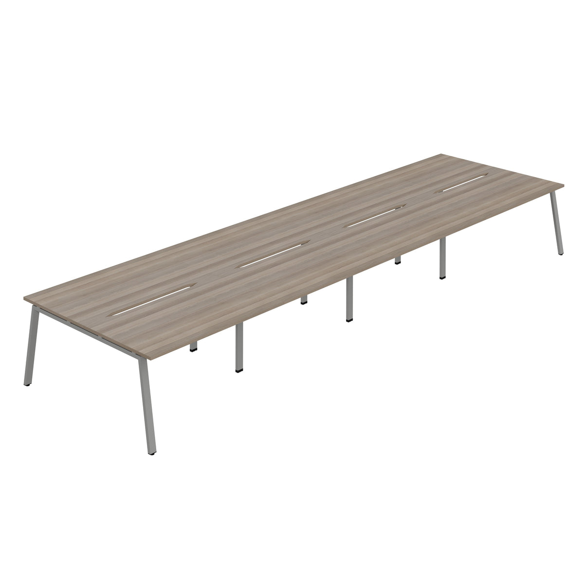 Hallmark A-Frame Back to Back Bench Desk - 8 Person 6400mm - Grey Oak / Silver
