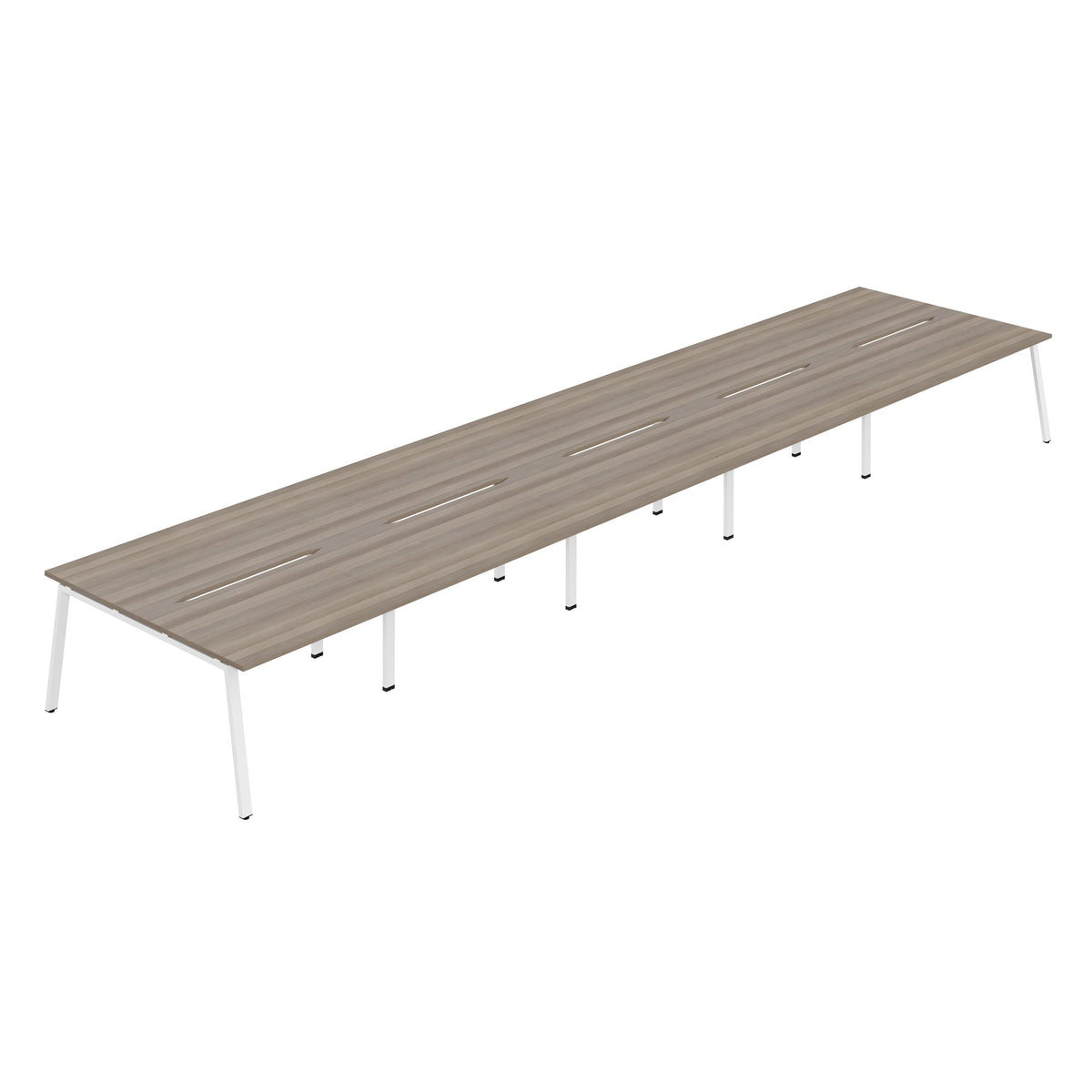 Hallmark A-Frame Back to Back Bench Desk - 10 Person 8000mm - Grey Oak / White