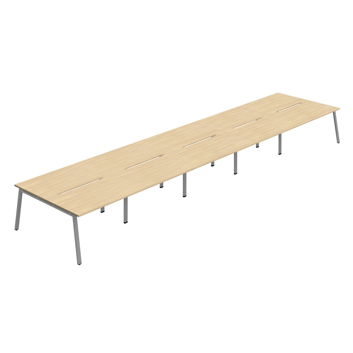 Hallmark A-Frame Back to Back Bench Desk - 10 Person 8000mm - Nova Oak / Silver