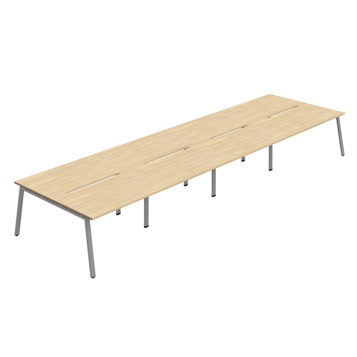 Hallmark A-Frame Back to Back Bench Desk - 8 Person 6400mm - Nova Oak / Silver