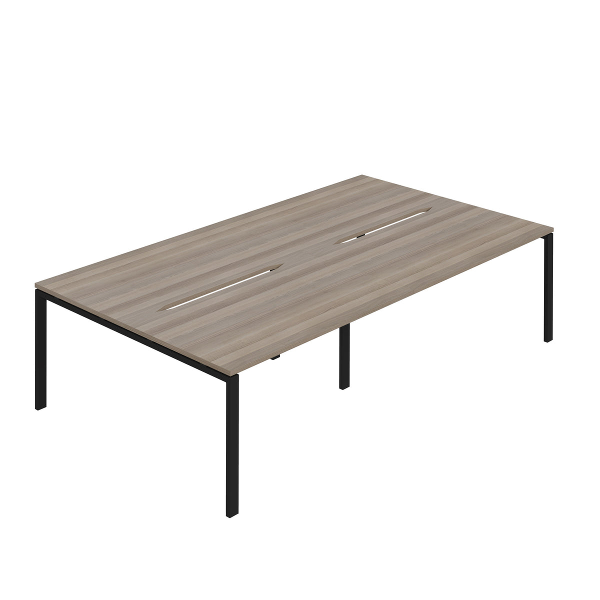 Hallmark Goal Post Back to Back Bench Desk - 4 Person 3200mm - Grey Oak / Black
