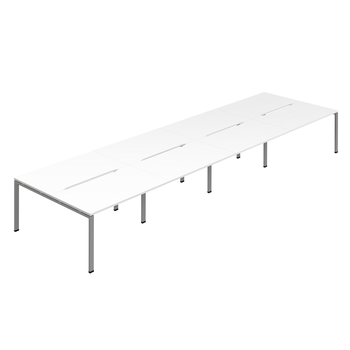 Hallmark Goal Post Back to Back Bench Desk - 8 Person 6400mm - White / Silver