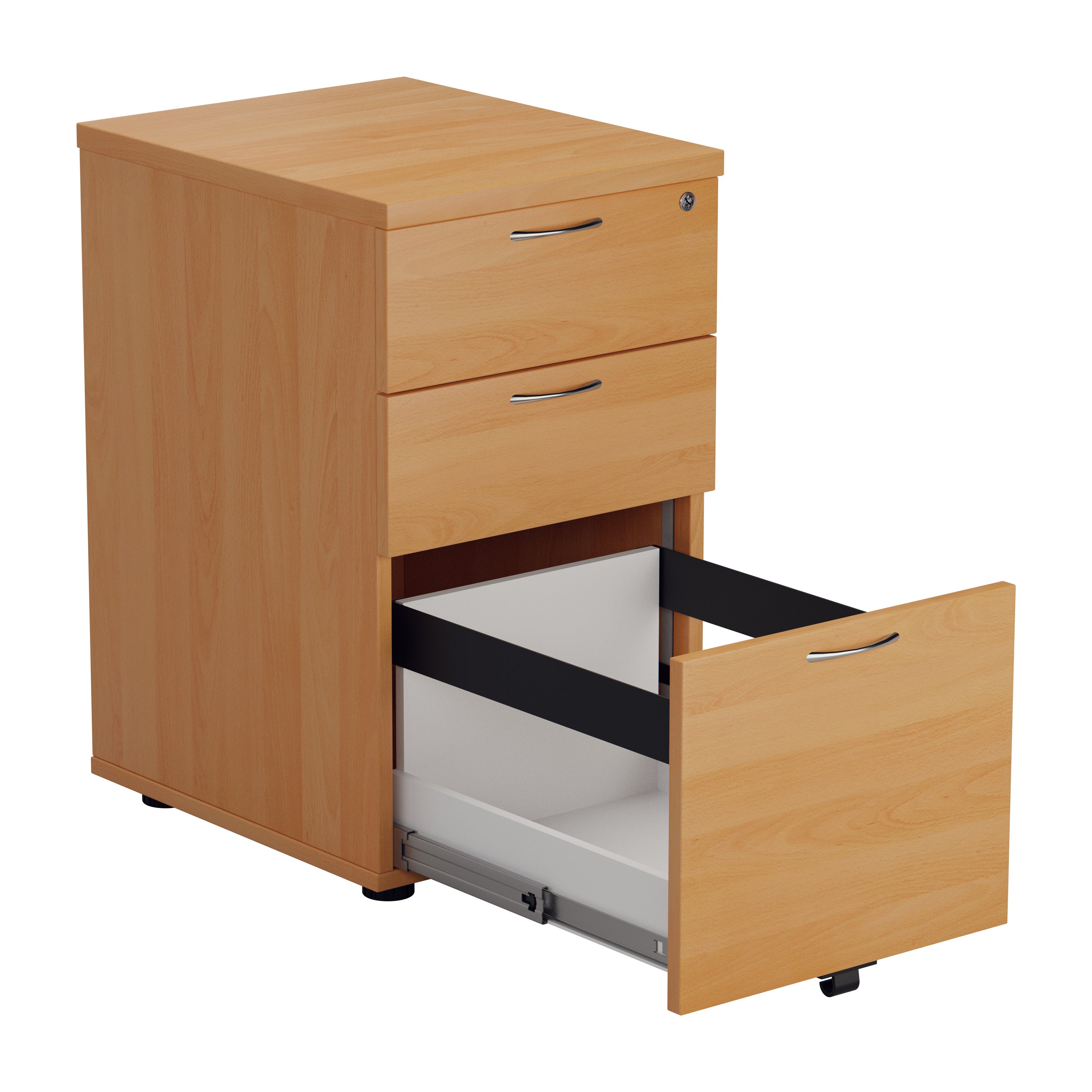 Wooden Under Desk 3 Drawer Filing Pedestal - Beech