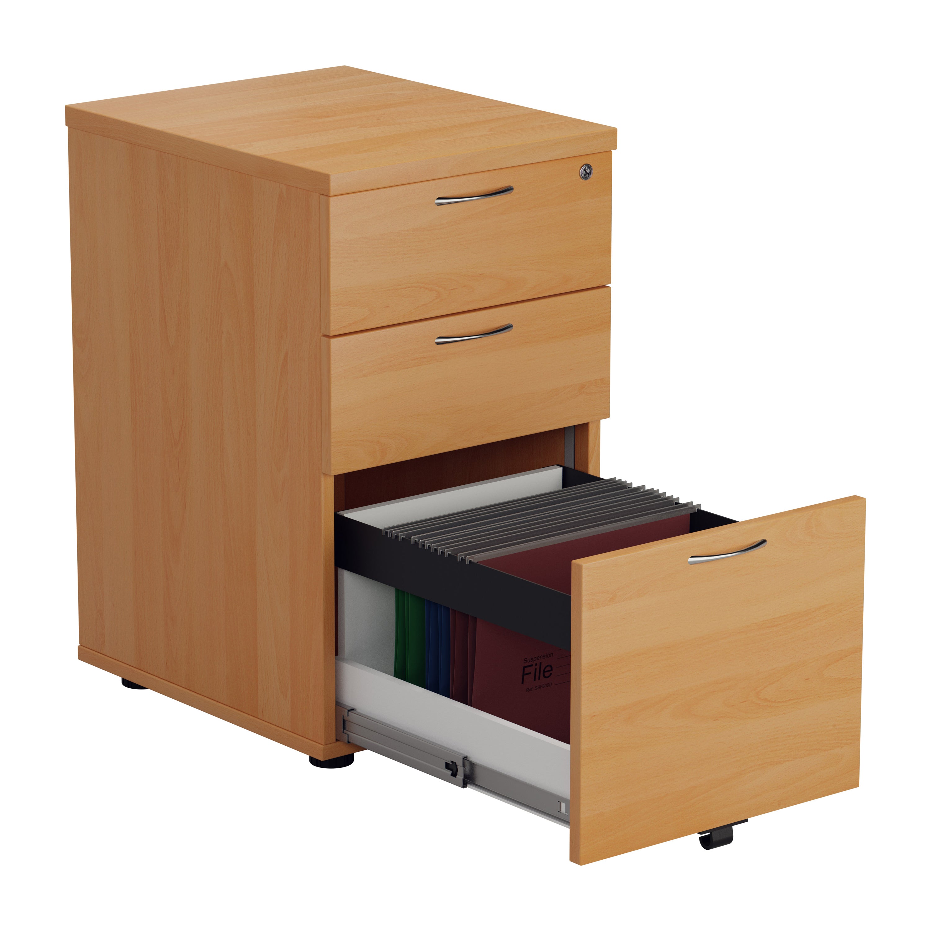Wooden Under Desk 3 Drawer Filing Pedestal - Beech