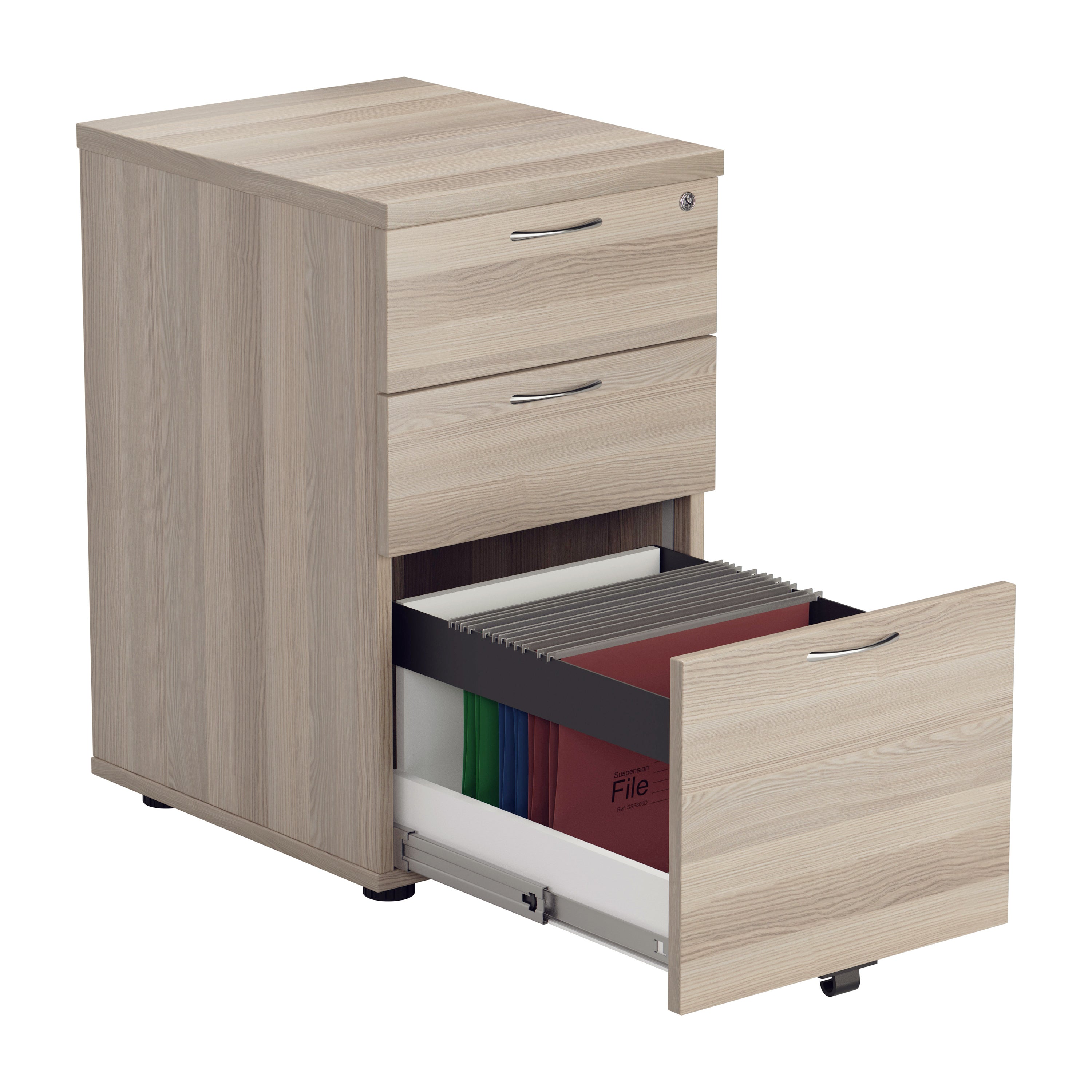 Wooden Under Desk 3 Drawer Pedestal - Grey Oak