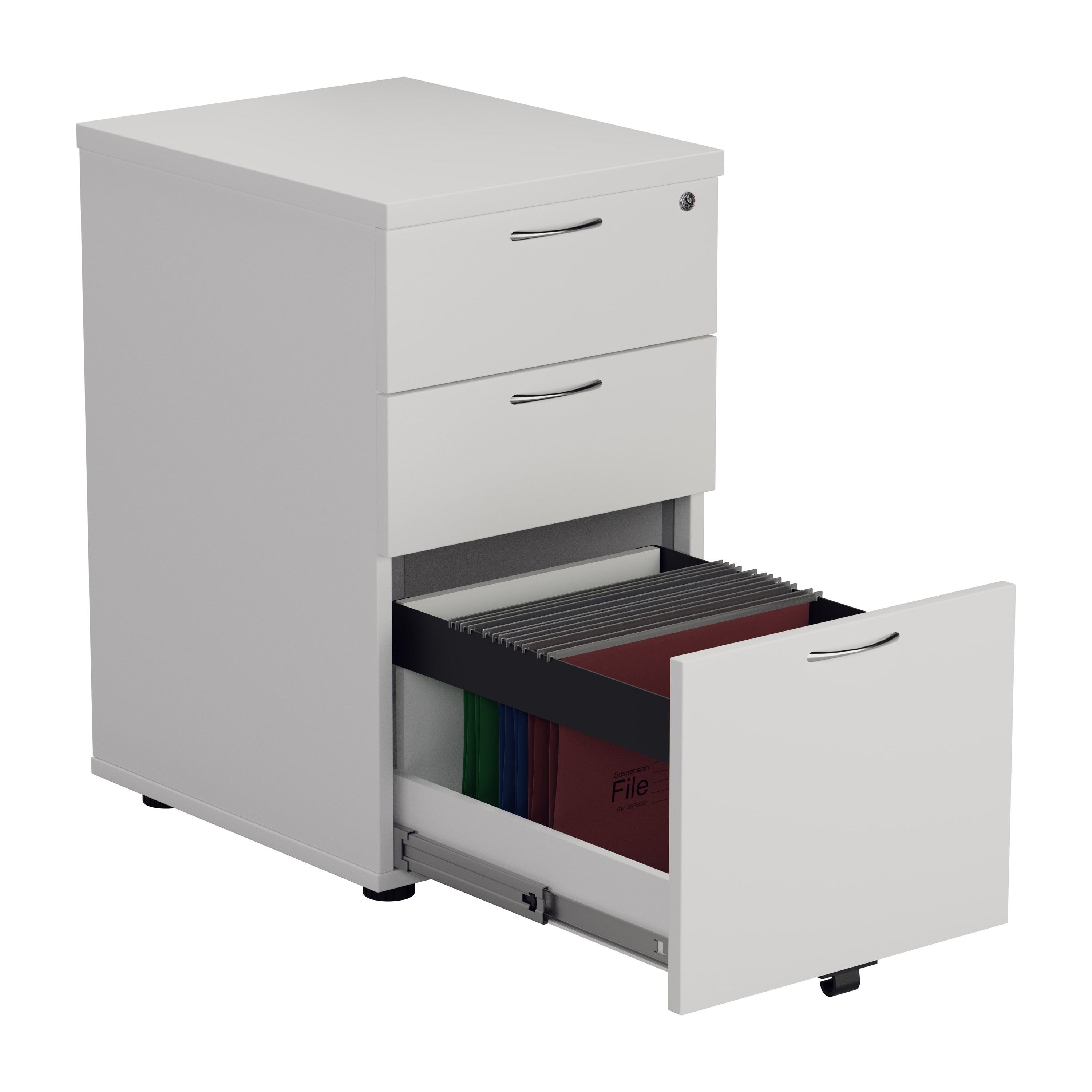 Wooden Under Desk 3Drawer Pedestal - White