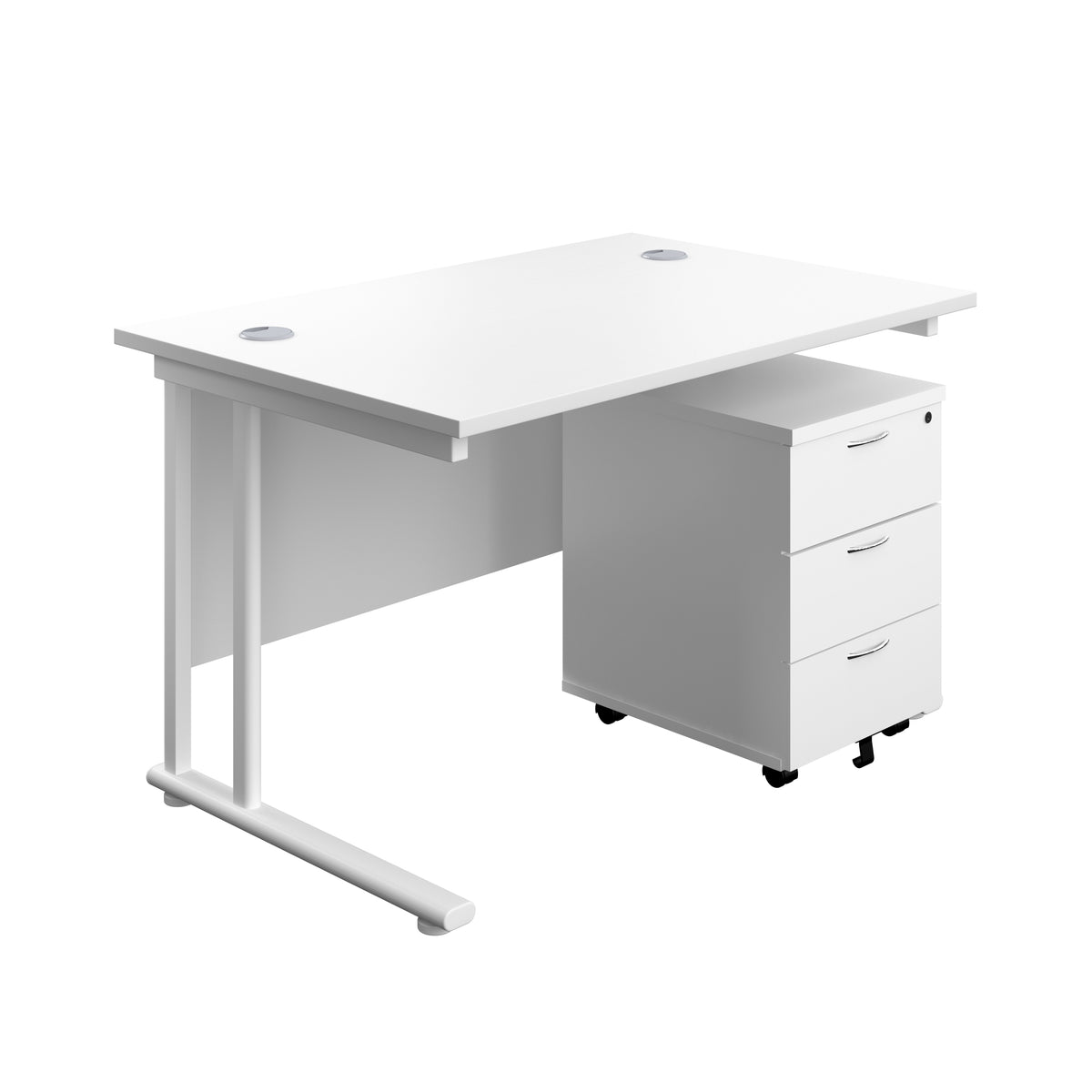 Start Cantilever Desk & Three Drawer Pedestal Bundle White with a white frame