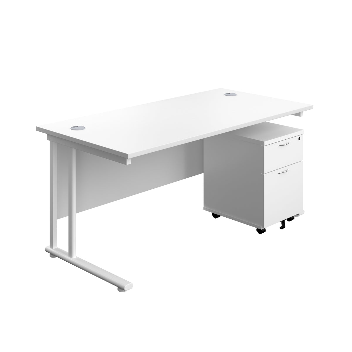 Start Next Day Delivery Cantilever Desk & Two Drawer Pedestal Bundle White