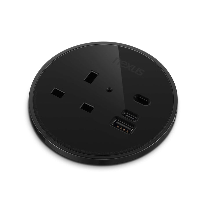 Circular In-Desk Power Module + 3 Metre Mains Cable Bundle Furniture>Accessories>Accessories>Nexus TC Group 1 Outlet 30W USB-C, 27W USB-A Black Housing/Black Bezel/Black Veneer