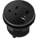 Circular In-Desk Power Module + 3 Metre Mains Cable Bundle Furniture>Accessories>Accessories>Nexus TC Group 1 Outlet 30W USB-C, 27W USB-A, RJ45 Blank Black Housing/Black Bezel/Black Veneer